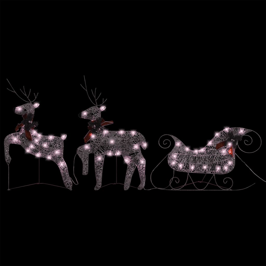 vidaXL Decor de Crăciun cu reni și sanie, 60 LED-uri, auriu, exterior