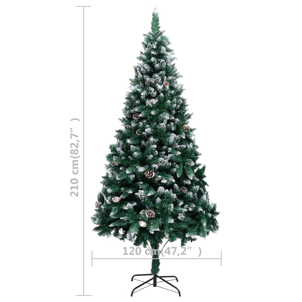 vidaXL Brad de Crăciun artificial, LED&conuri pin&zăpadă albă, 210 cm