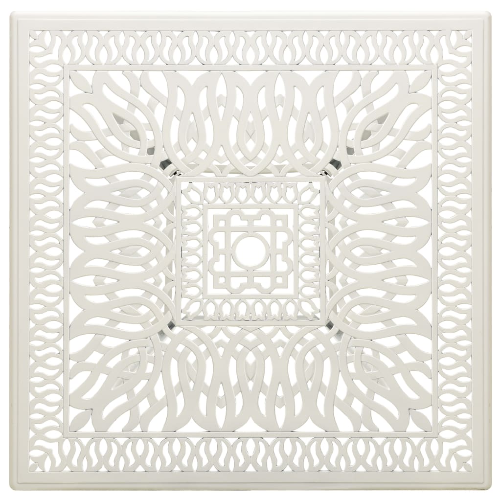 vidaXL Masă de grădină, alb, 90x90x73 cm, aluminiu turnat