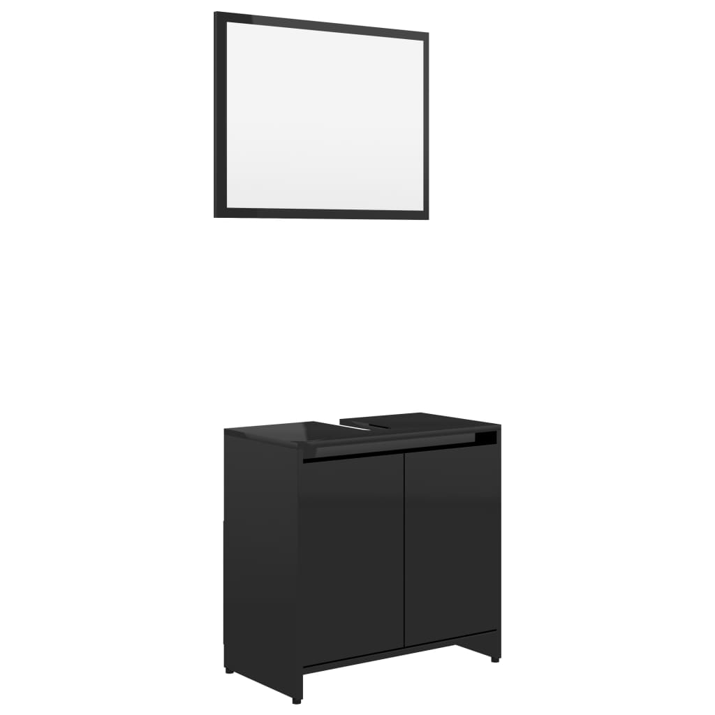 vidaXL Set mobilier baie, 3 piese, negru extralucios, lemn prelucrat