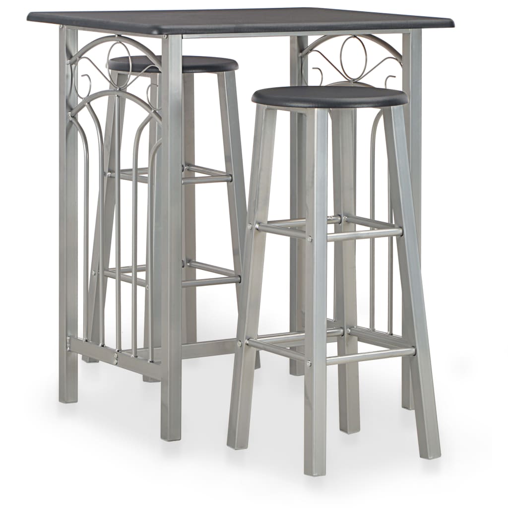 vidaXL Set mobilier de bar, 3 piese, negru, lemn și oțel