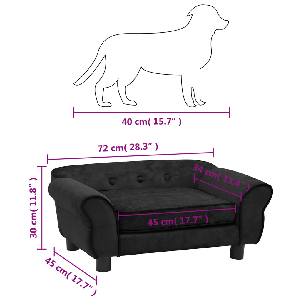 vidaXL Canapea pentru câini, negru, 72x45x30 cm, pluș