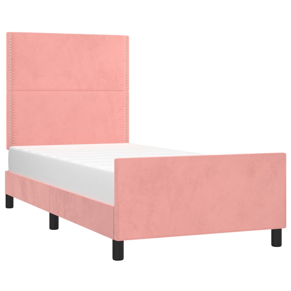 vidaXL Cadru de pat cu tăblie, roz, 100x200 cm, catifea