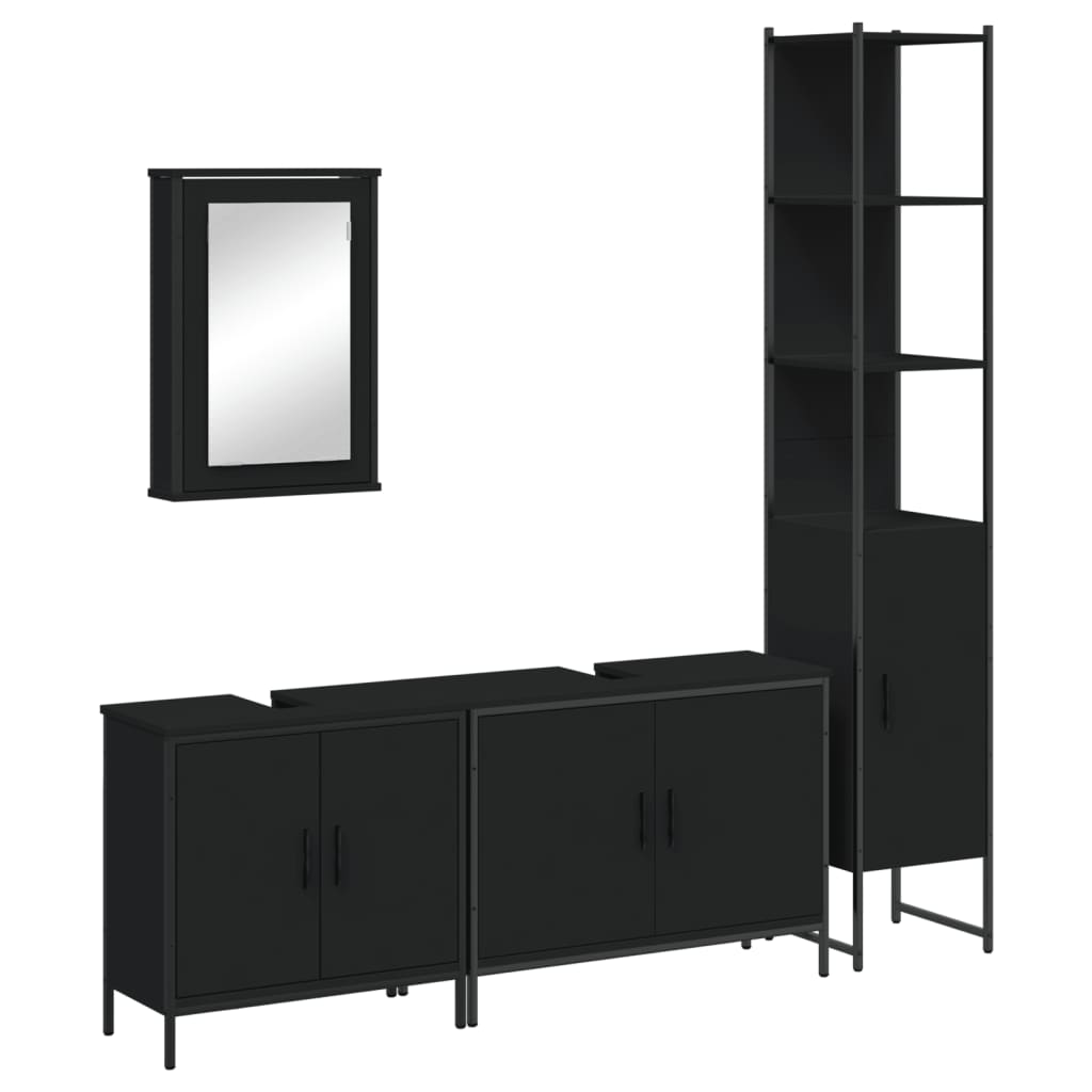 vidaXL Set mobilier de baie, 4 piese, negru, lemn prelucrat