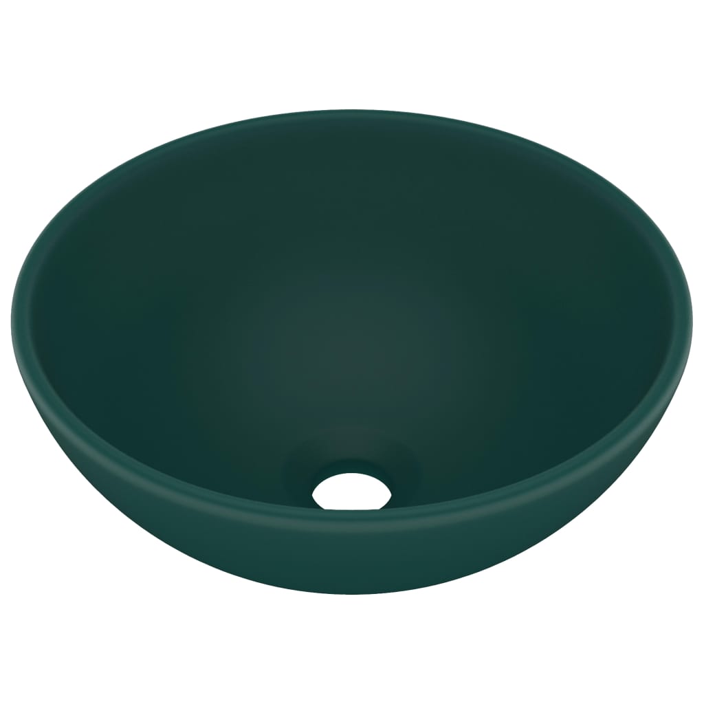vidaXL Chiuvetă baie lux verde închis mat 32,5x14 cm ceramică rotund