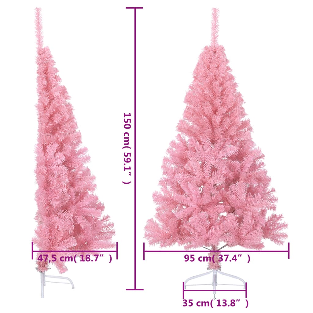 vidaXL Jumătate brad de Crăciun artificial cu suport, roz, 150 cm, PVC