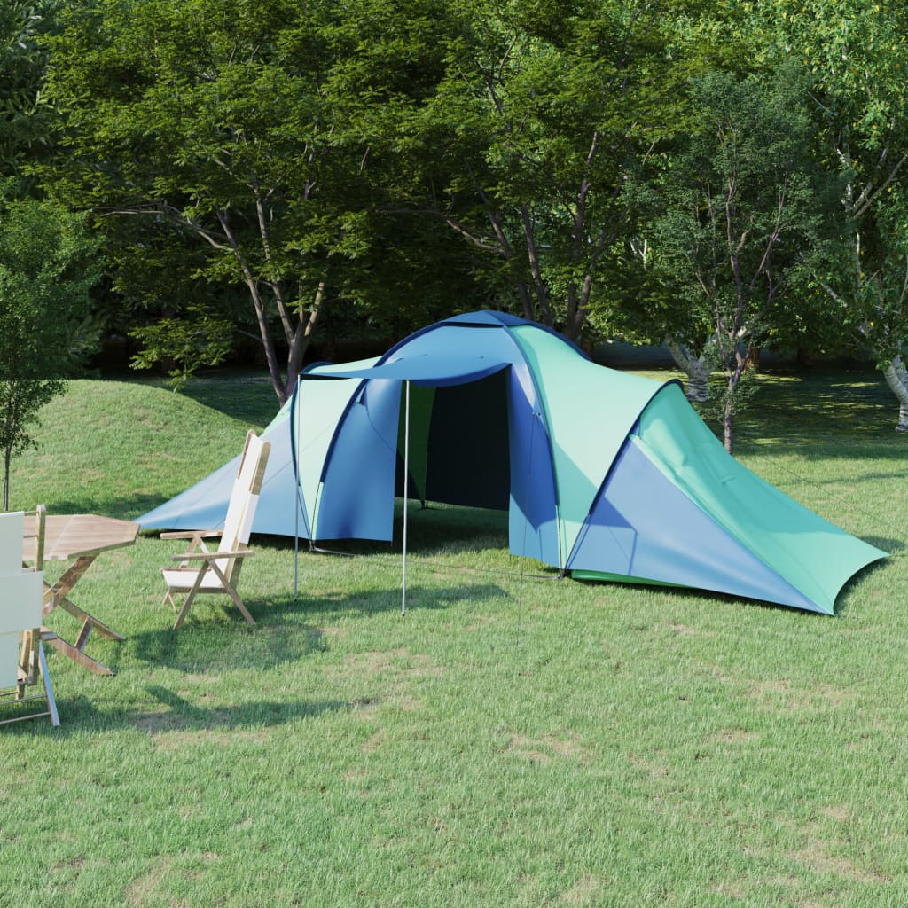vidaXL Cort camping, 6 persoane, albastru și verde