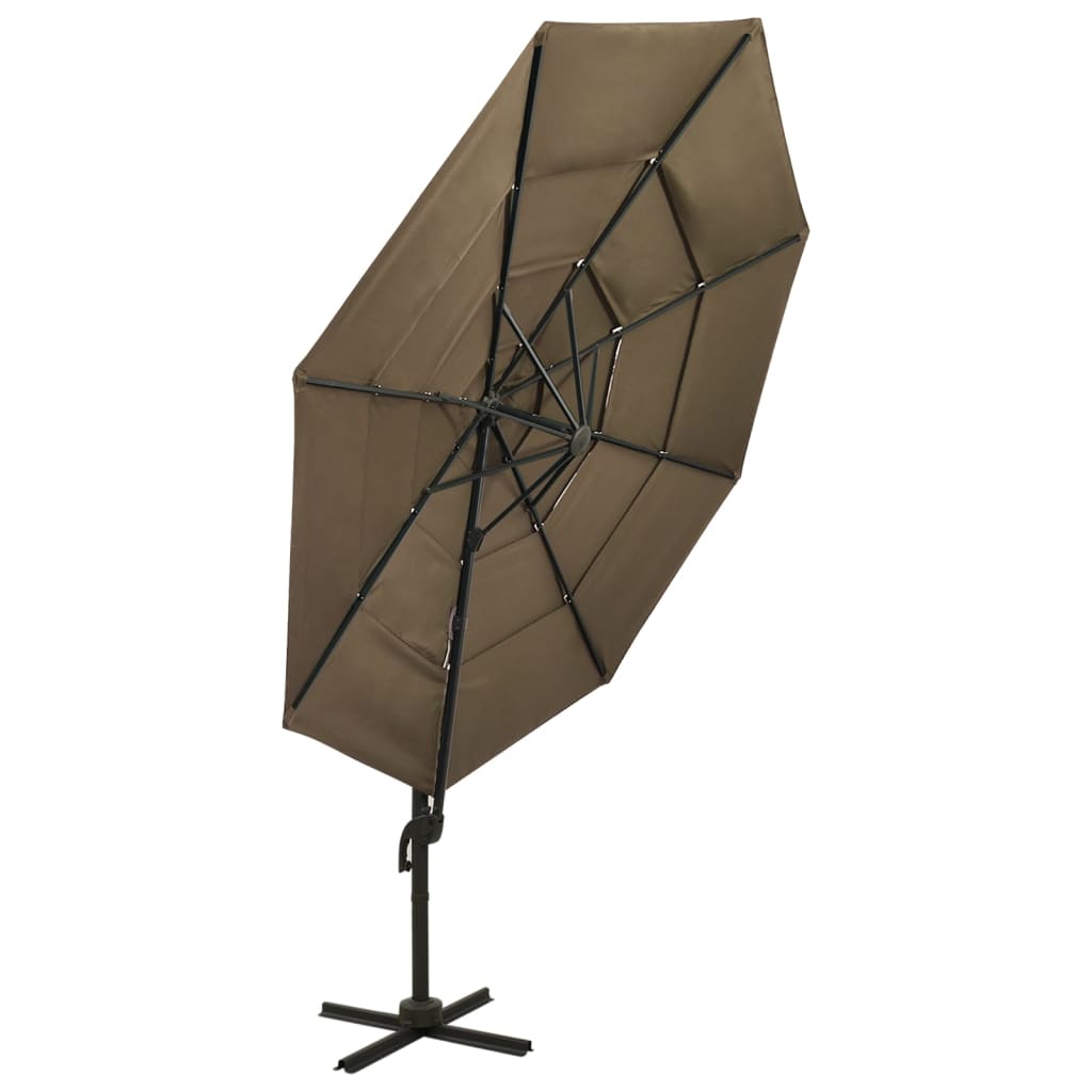 vidaXL Umbrelă de soare 4 niveluri, stâlp de aluminiu, gri taupe 3x3 m