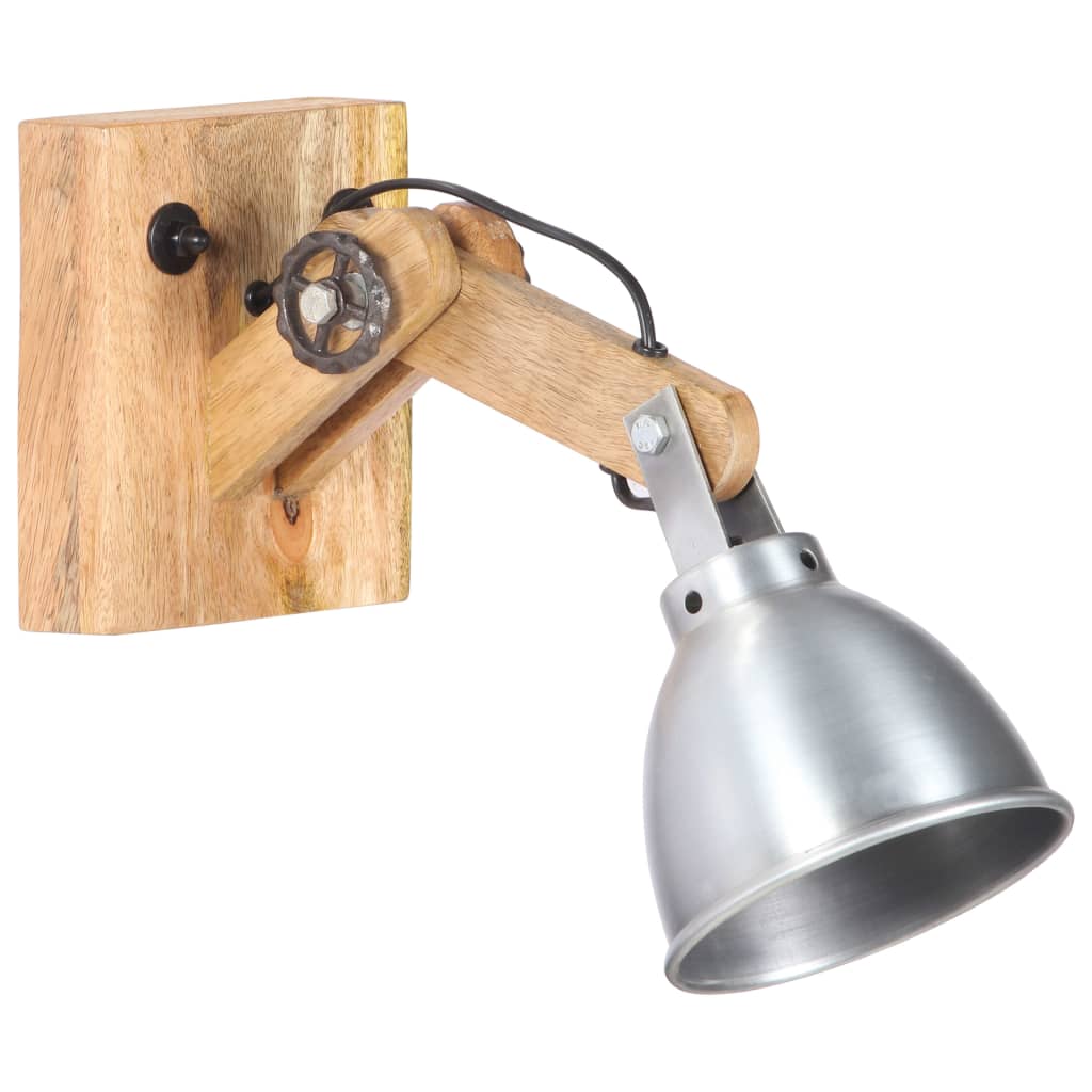 vidaXL Lampă de perete E27 argintiu lemn masiv de mango și fier