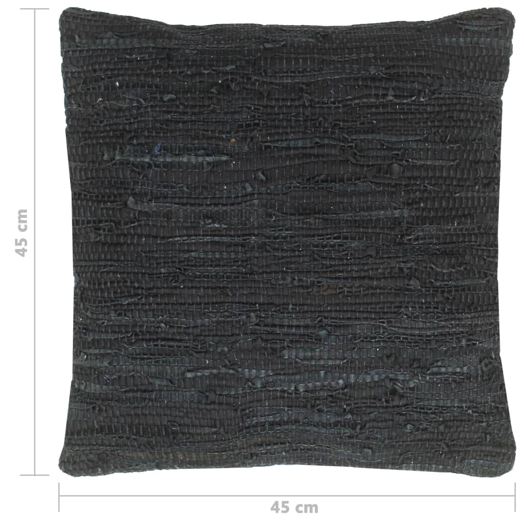 vidaXL Perne Chindi, 2 buc., negru, 45 x 45 cm, piele și bumbac