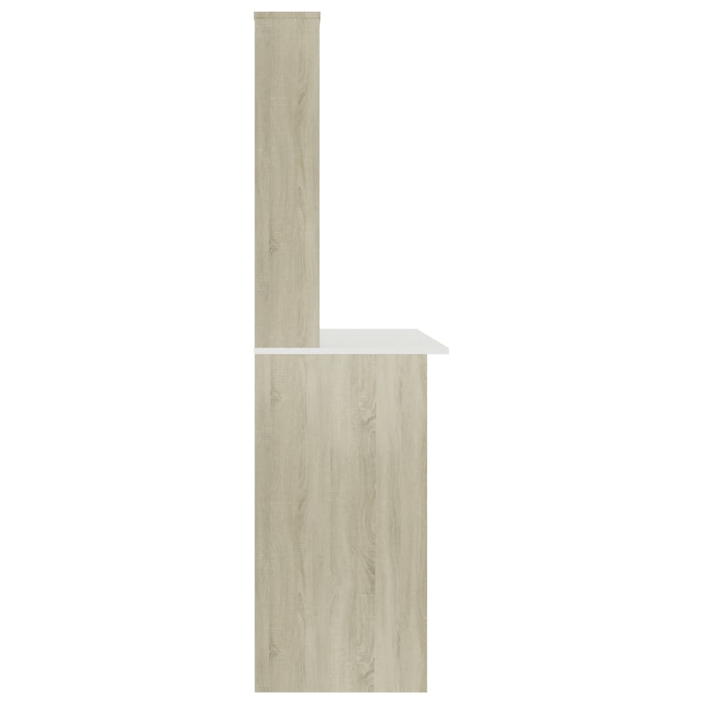 vidaXL Birou cu rafturi, alb și stejar sonoma, 110x45x157 cm, PAL