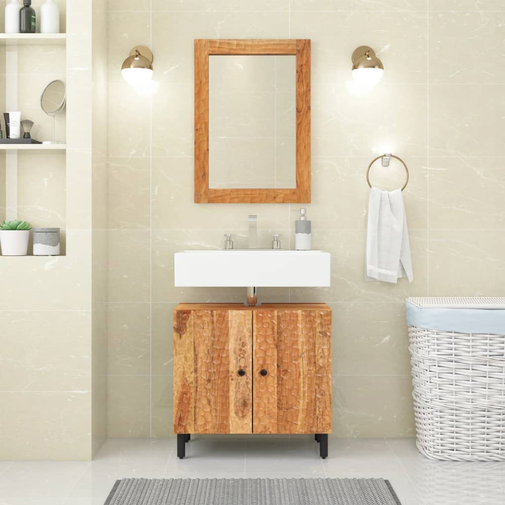 vidaXL Oglindă de baie, 50x70x2,5 cm, lemn masiv de acacia și sticlă