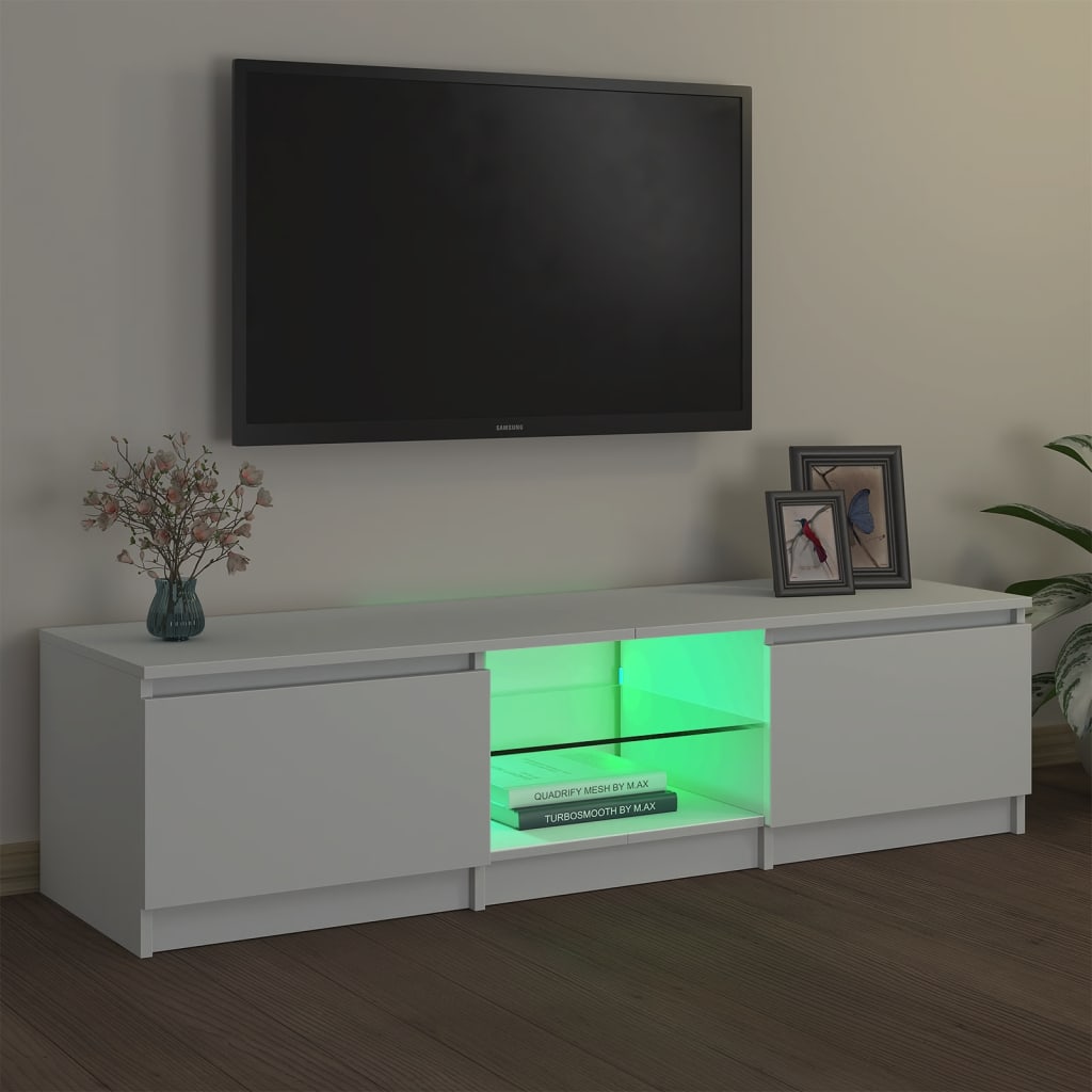 vidaXL Comodă TV cu lumini LED, alb, 140x40x35,5 cm