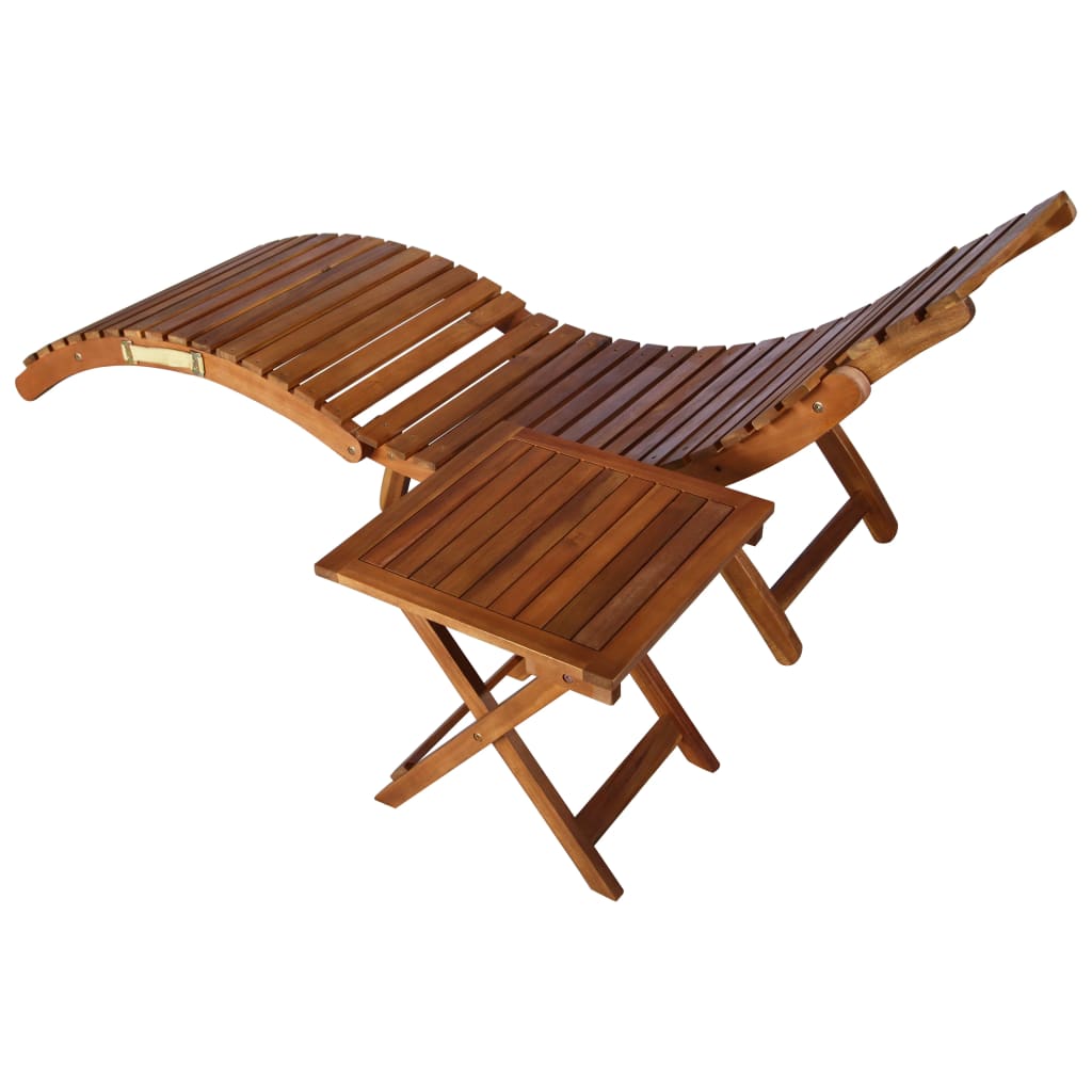vidaXL Șezlong de grădină cu masă și pernă, lemn masiv de acacia