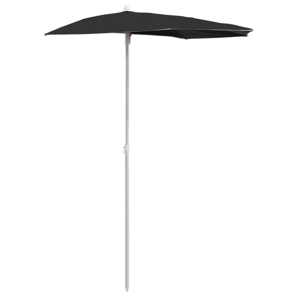 vidaXL Umbrelă de grădină cu stâlp, negru, 180x90 cm, semirotundă