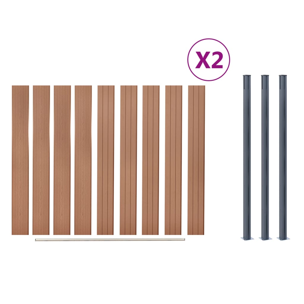 vidaXL Set panouri pentru gard, maro, 353x186 cm, WPC