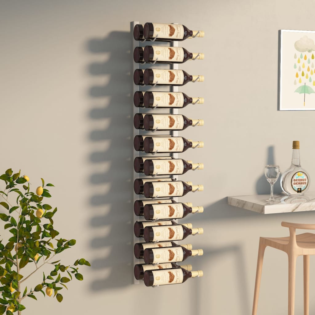 vidaXL Suport sticle de vin, de perete, 24 sticle, alb, fier