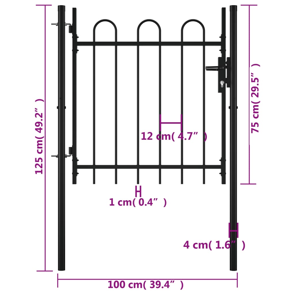 vidaXL Poartă de gard cu o ușă, cu vârfuri rotunjite, 100 x 75 cm