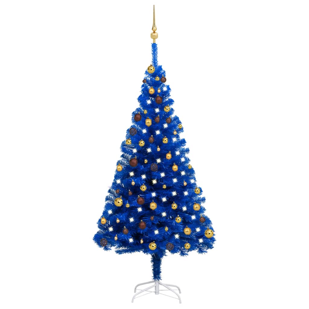vidaXL Brad Crăciun pre-iluminat cu set globuri, albastru, 180 cm, PVC