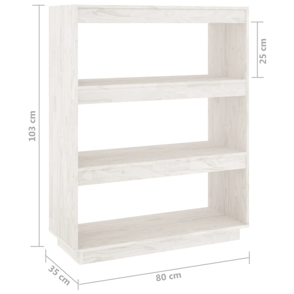 vidaXL Bibliotecă/Separator cameră, alb, 80x35x103 cm, lemn masiv pin