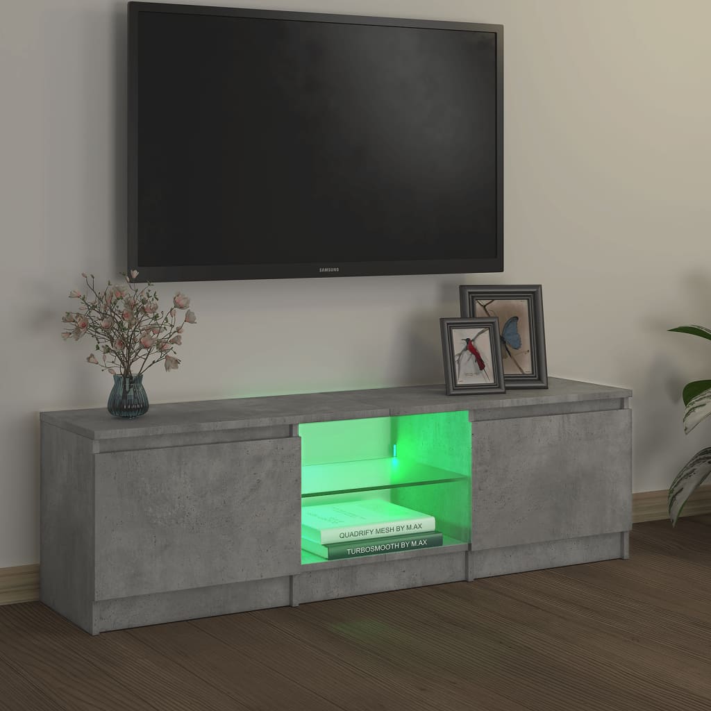 vidaXL Comodă TV cu lumini LED, gri beton, 120x30x35,5 cm