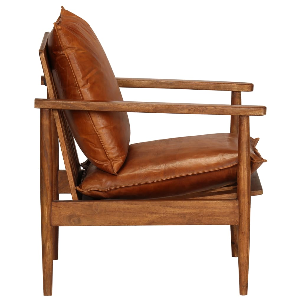 vidaXL Set canapea, 3 piese, maro, piele naturală/lemn masiv acacia