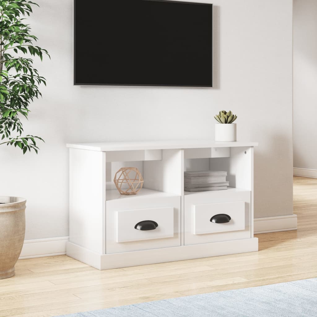 vidaXL Comodă TV, alb extralucios, 80x35x50 cm, lemn prelucrat