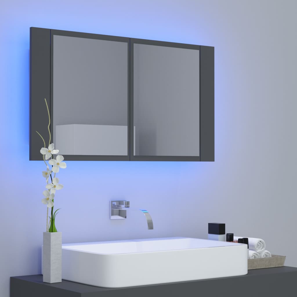 vidaXL Dulap de baie cu oglindă și LED, gri, 80x12x45 cm