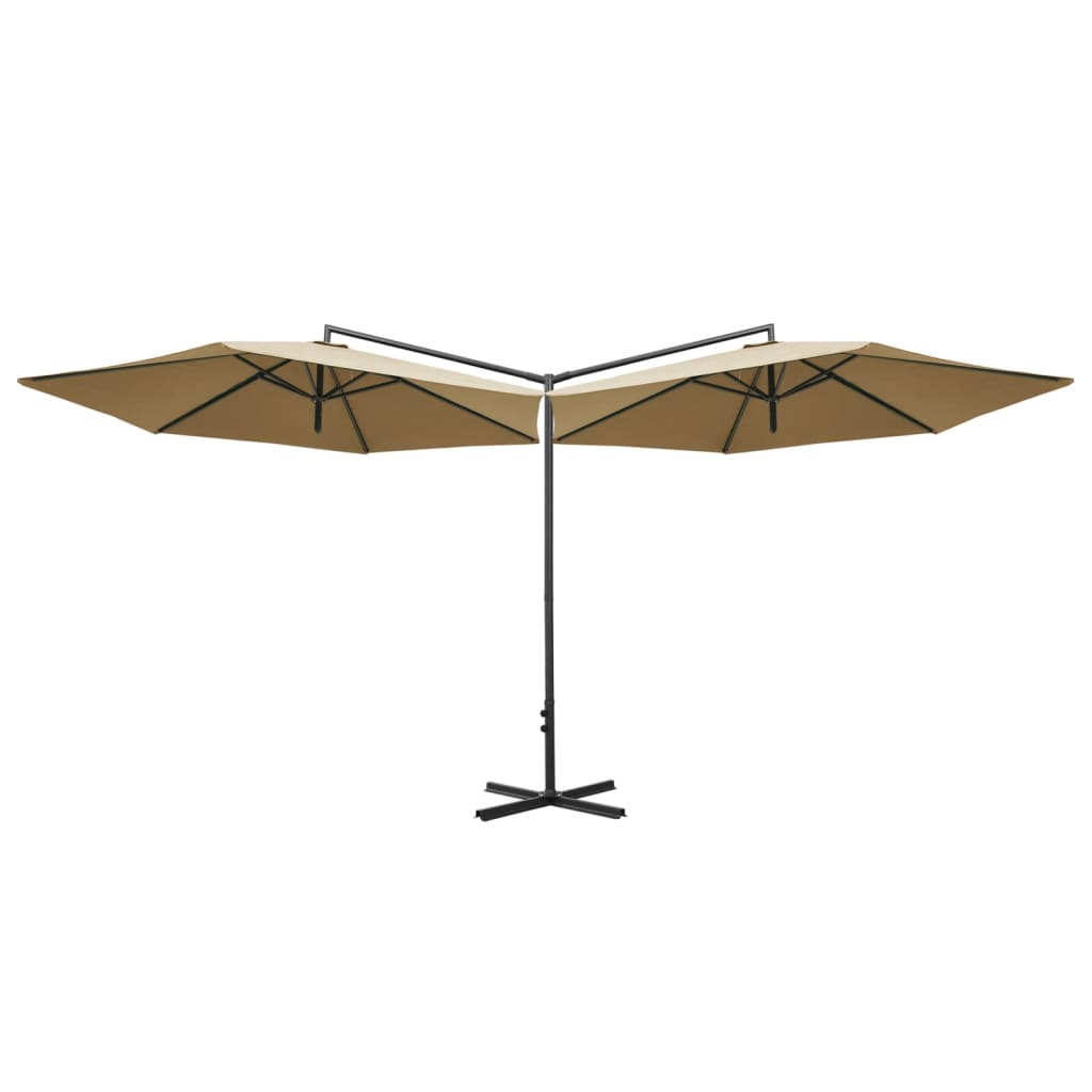 vidaXL Umbrelă de soare dublă cu stâlp din oțel, gri taupe, 600 cm