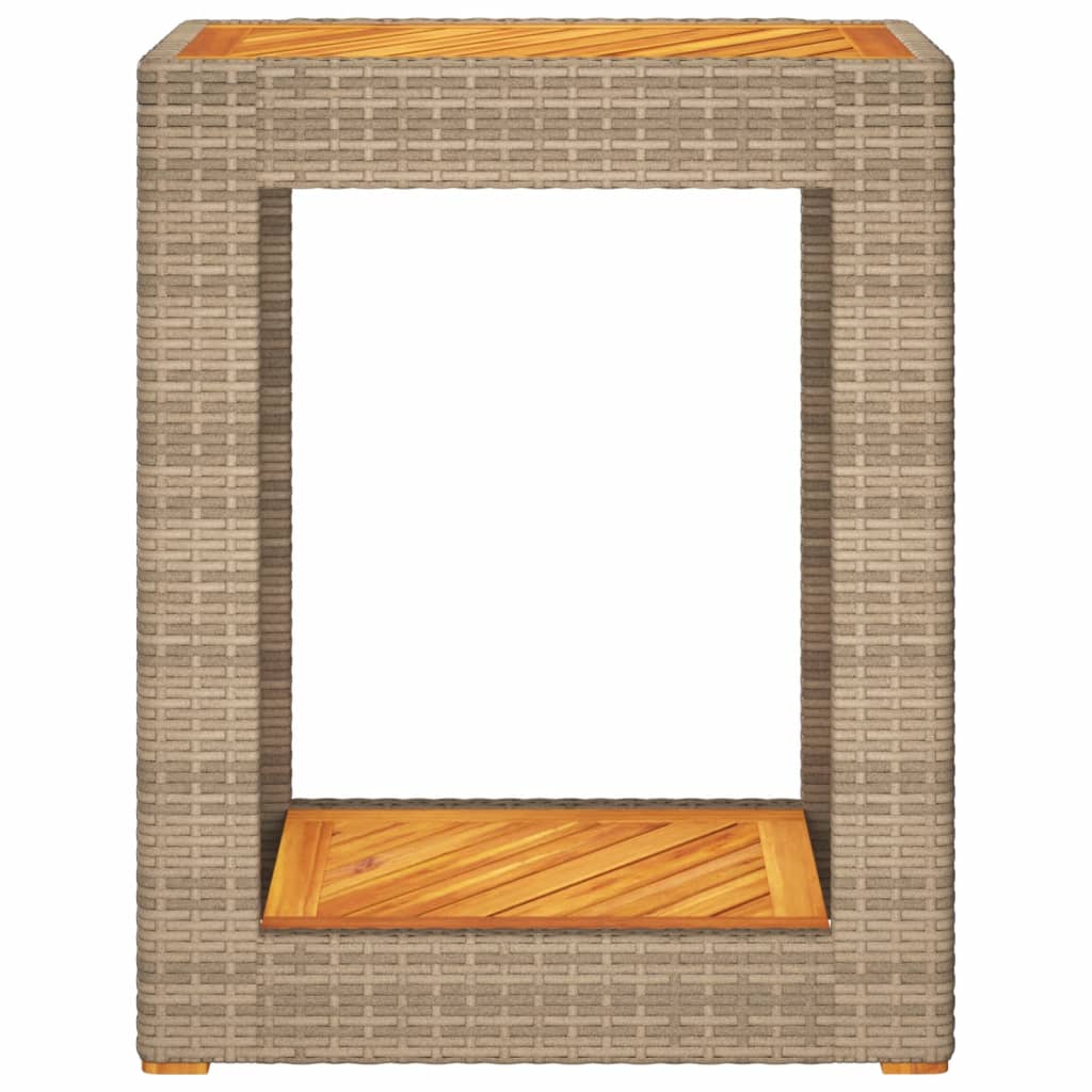 vidaXL Masă laterală de grădină blat lemn, bej, 60x40x75 cm, poliratan