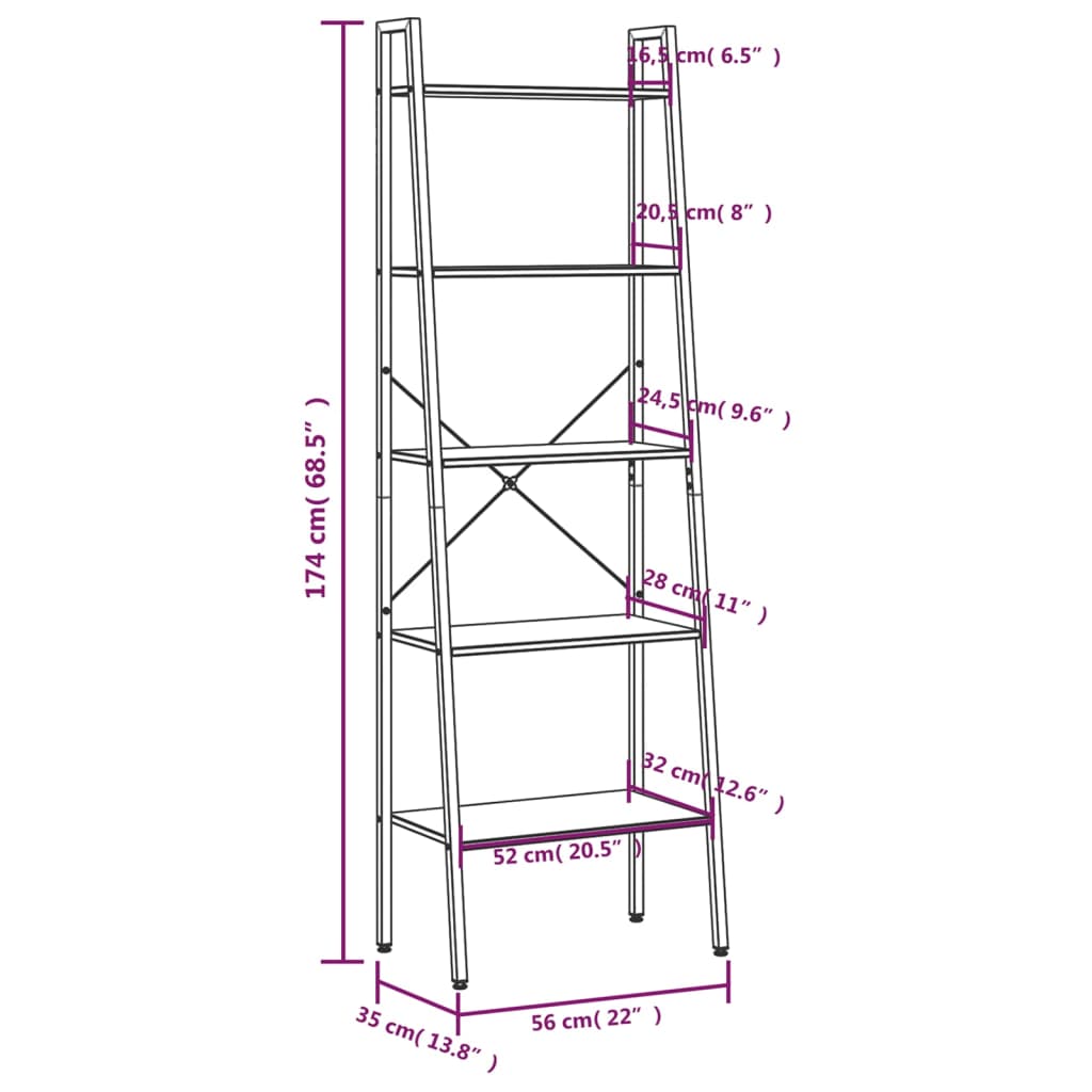 vidaXL Raft vertical cu 5 niveluri, maro închis și negru, 56x35x174 cm