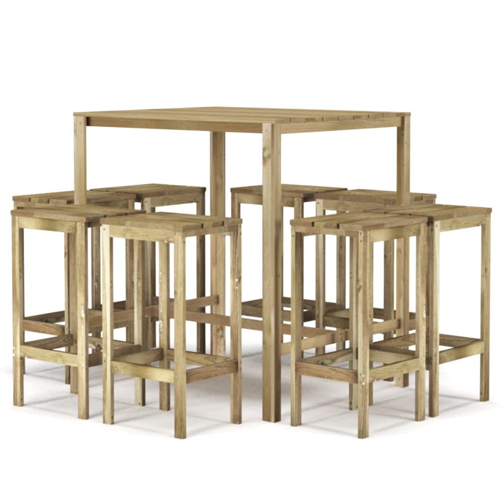 vidaXL Set mobilier de bar de grădină, 9 piese, lemn de pin tratat