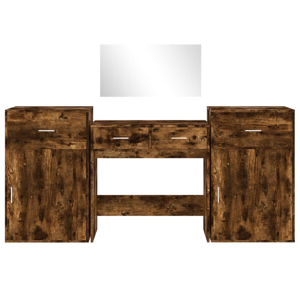 vidaXL Set masă de toaletă, 4 piese, stejar fumuriu, lemn prelucrat