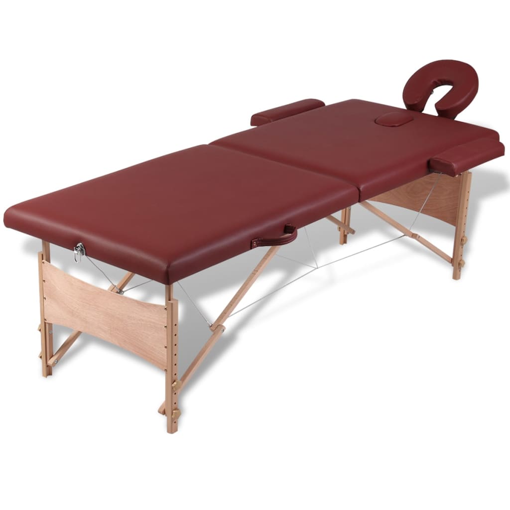 vidaXL Masă masaj pliabilă, 2 zone, roșu, cadru de lemn