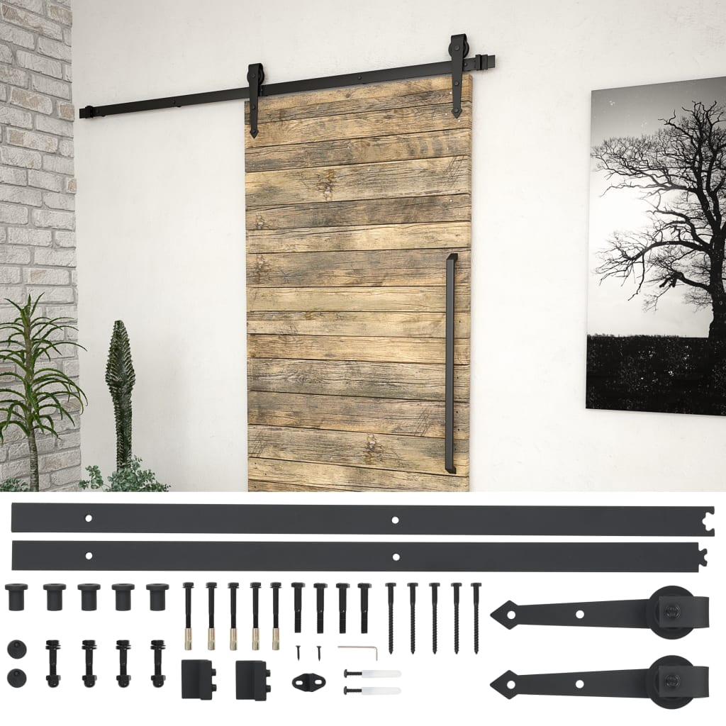 vidaXL Set piese pentru ușă glisantă, negru, 183 cm, oțel
