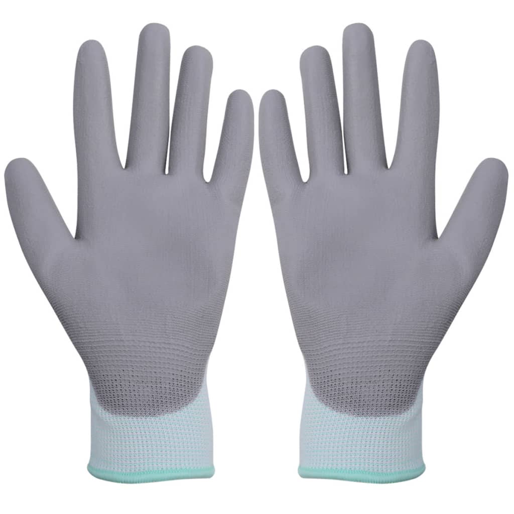 vidaXL Mănuși de protecție PU, 24 perechi, mărimea 8/M, alb și gri