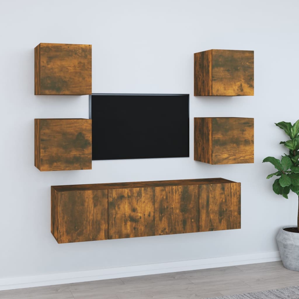 vidaXL Set dulapuri TV, 6 piese, stejar fumuriu, lemn prelucrat