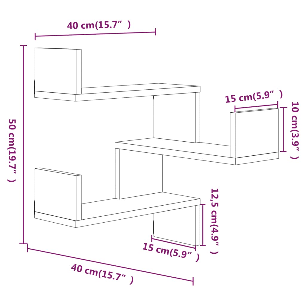 vidaXL Raft de perete de colț, gri sonoma, 40x40x50 cm, lemn compozit