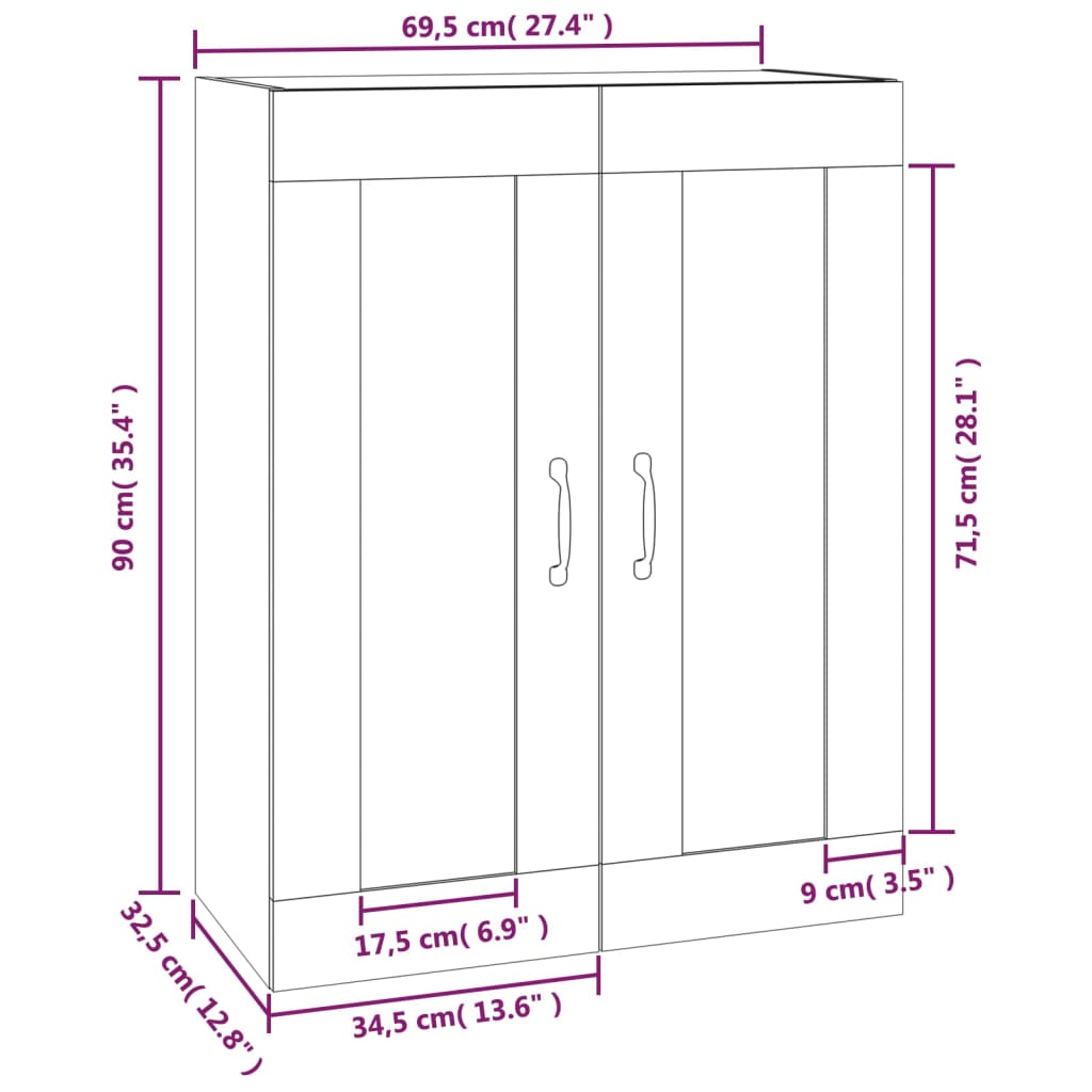 vidaXL Dulap de perete suspendat, alb, 69,5x32,5x90 cm