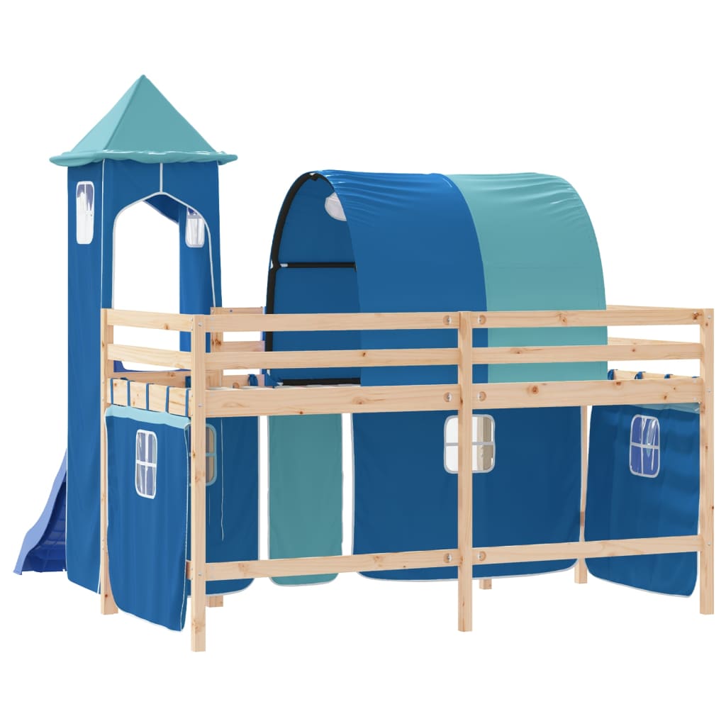 vidaXL Pat etajat de copii cu turn albastru 80x200 cm lemn masiv pin