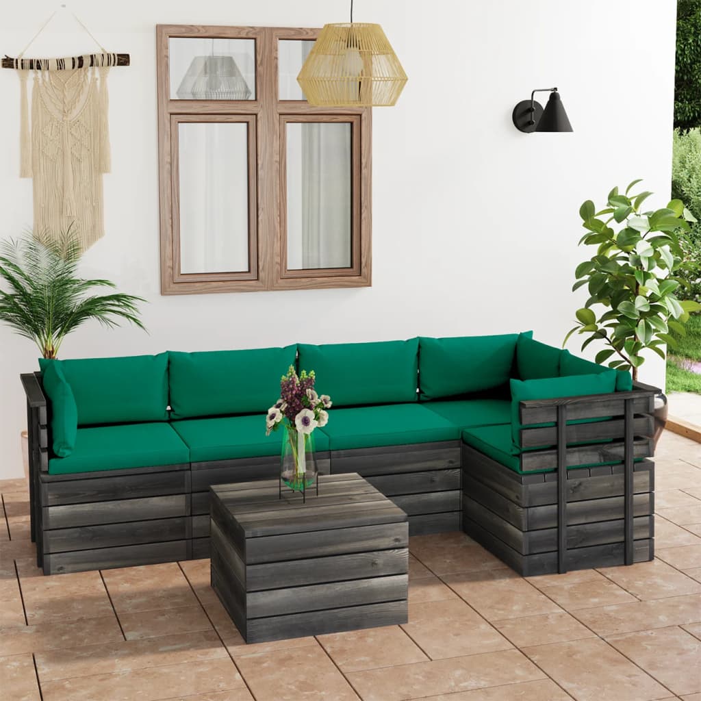 vidaXL Set mobilier grădină din paleți, cu perne, 6 piese, lemn molid