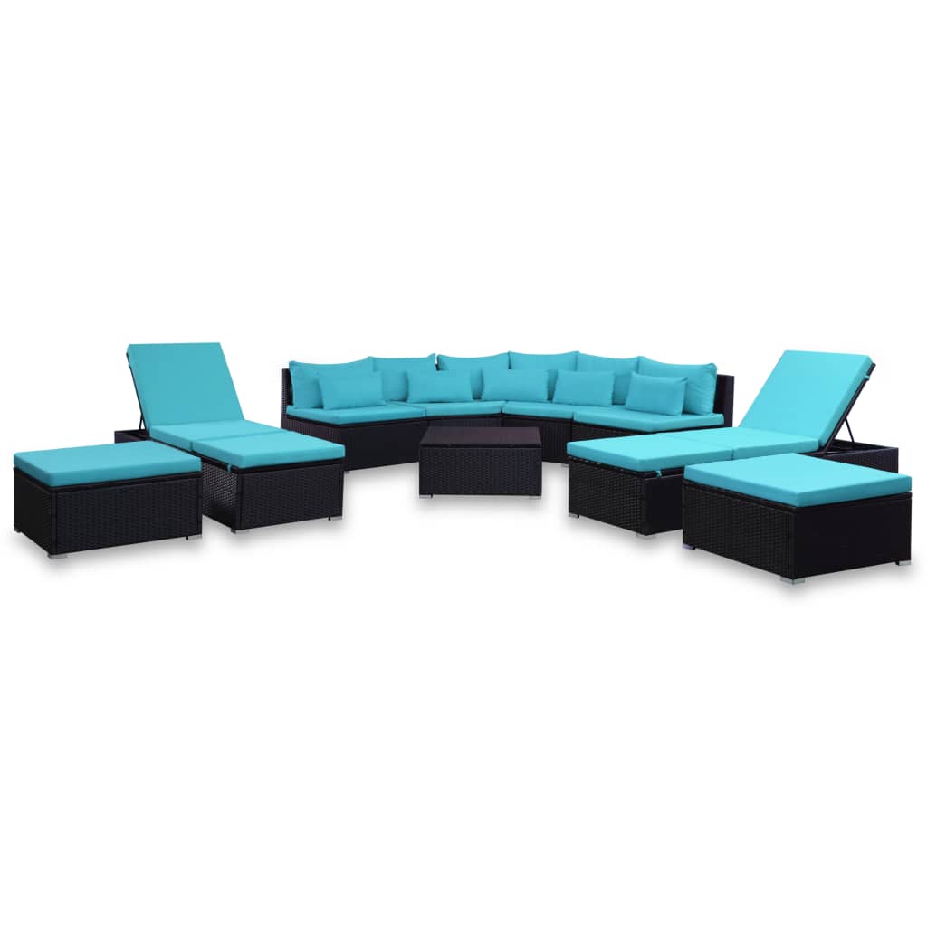 vidaXL Set mobilier de grădină cu perne, 9 piese, albastru, poliratan