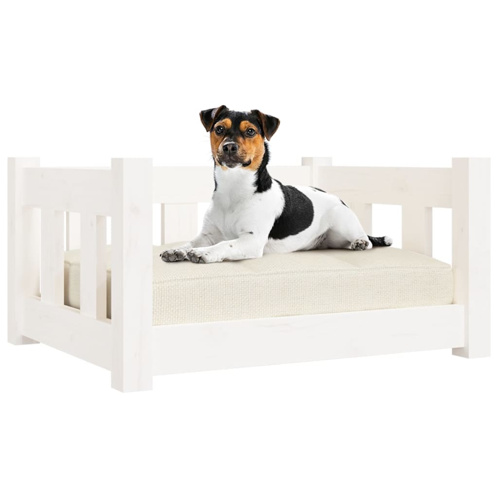 vidaXL Pat de câini, alb, 55,5x45,5x28 cm, lemn masiv de pin