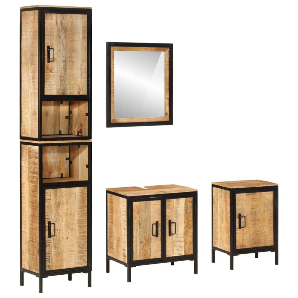 vidaXL Set mobilier de baie, 4 piese, fier și lemn masiv de mango