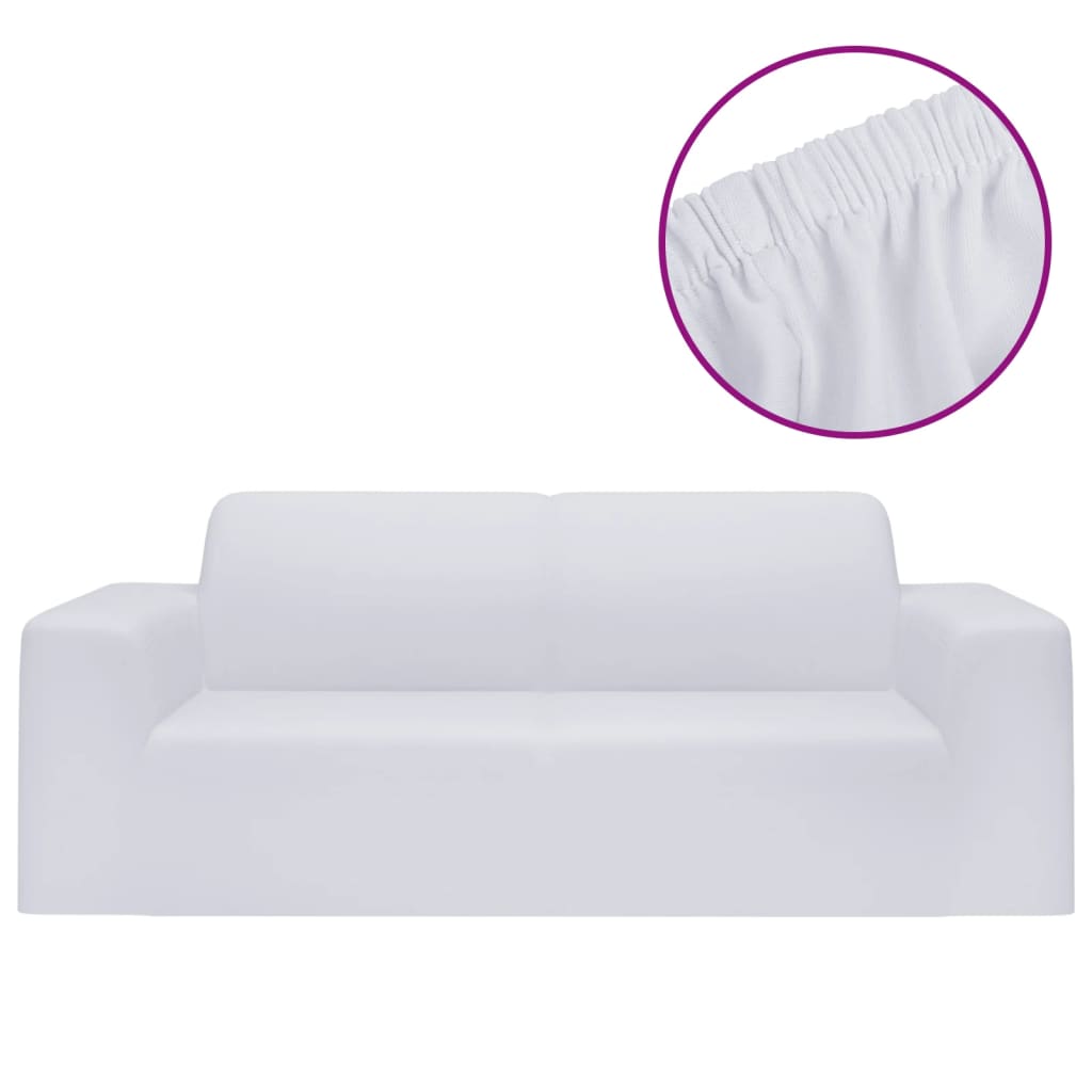 vidaXL Husă elastică pentru canapea cu 2 locuri poliester jersey alb