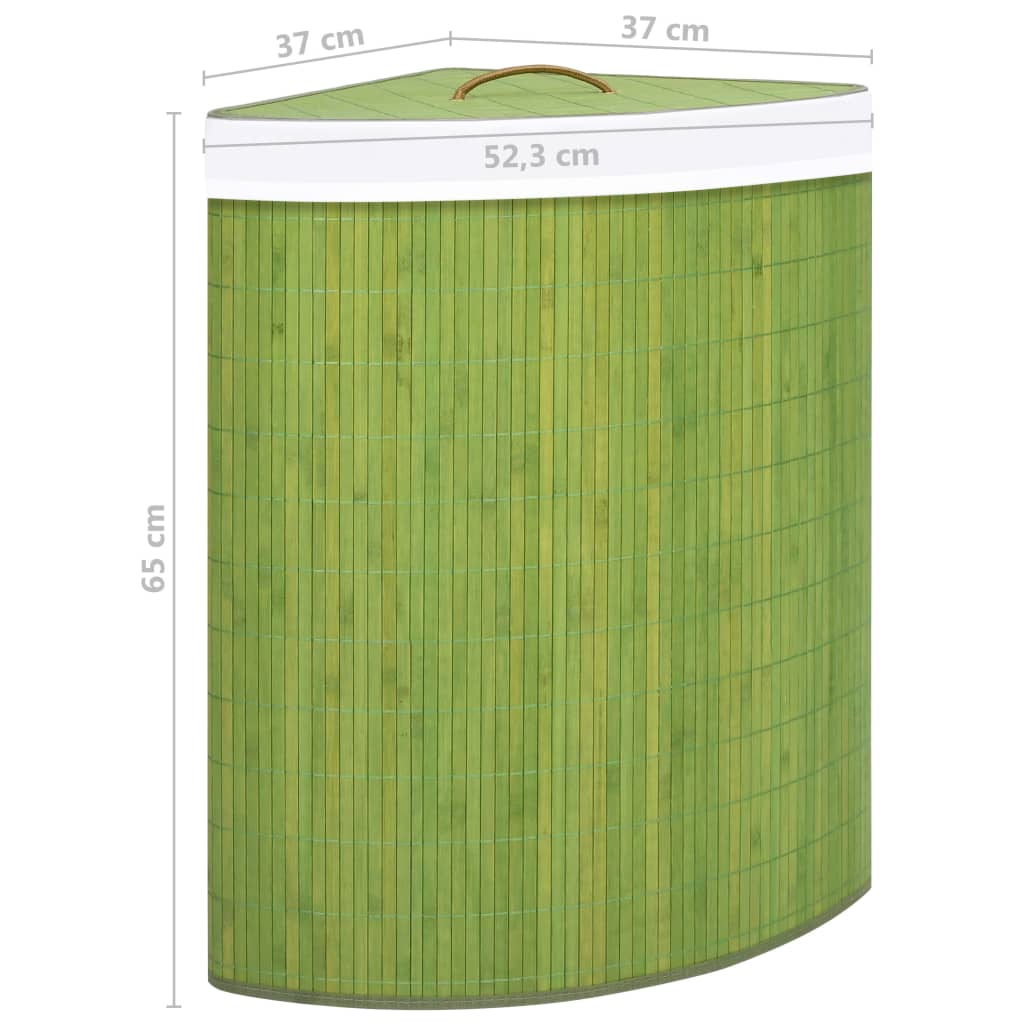 vidaXL Coș de rufe din bambus, pentru colț, verde, 60 L