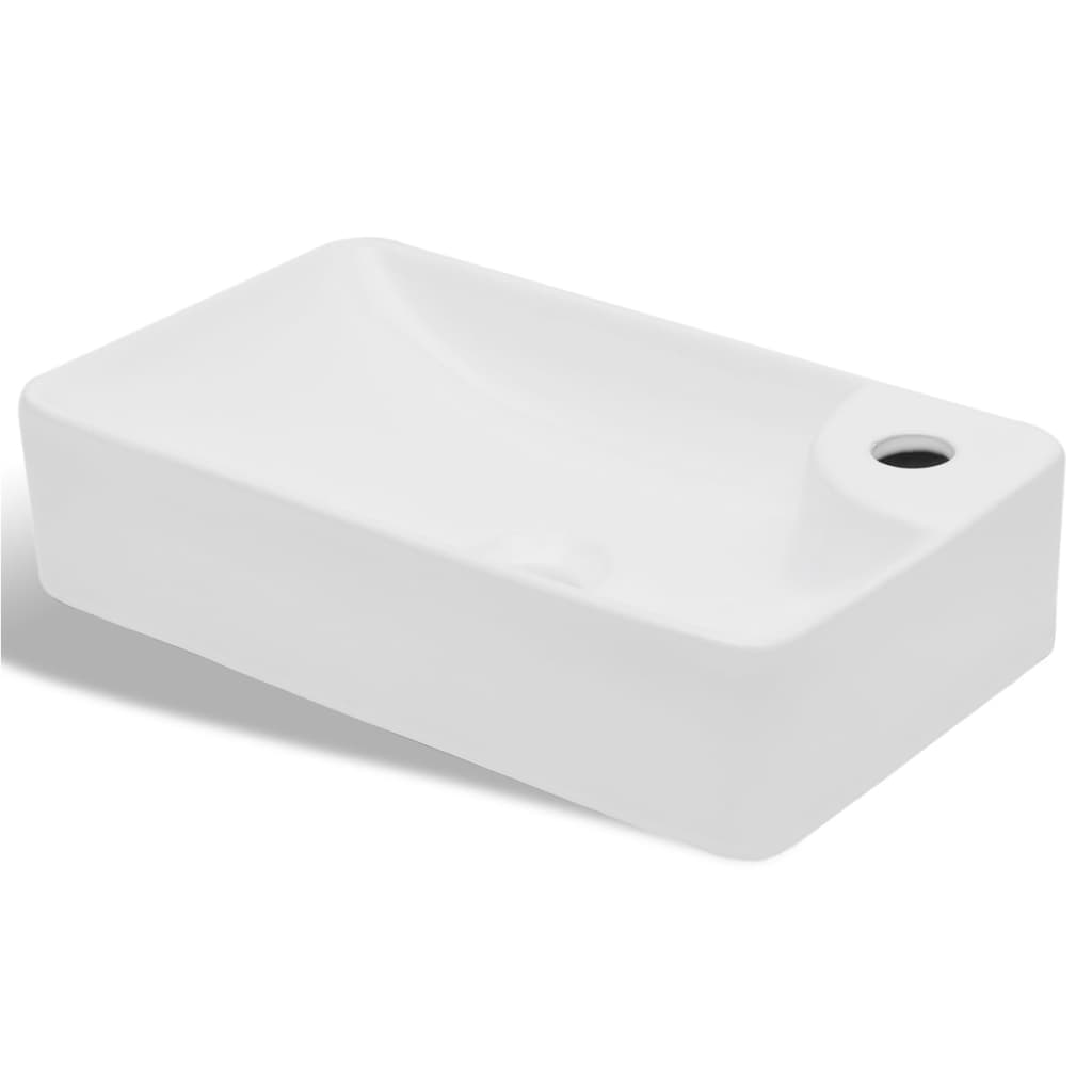 Bazin chiuvetă de baie din ceramică cu gaură pentru robinet, alb