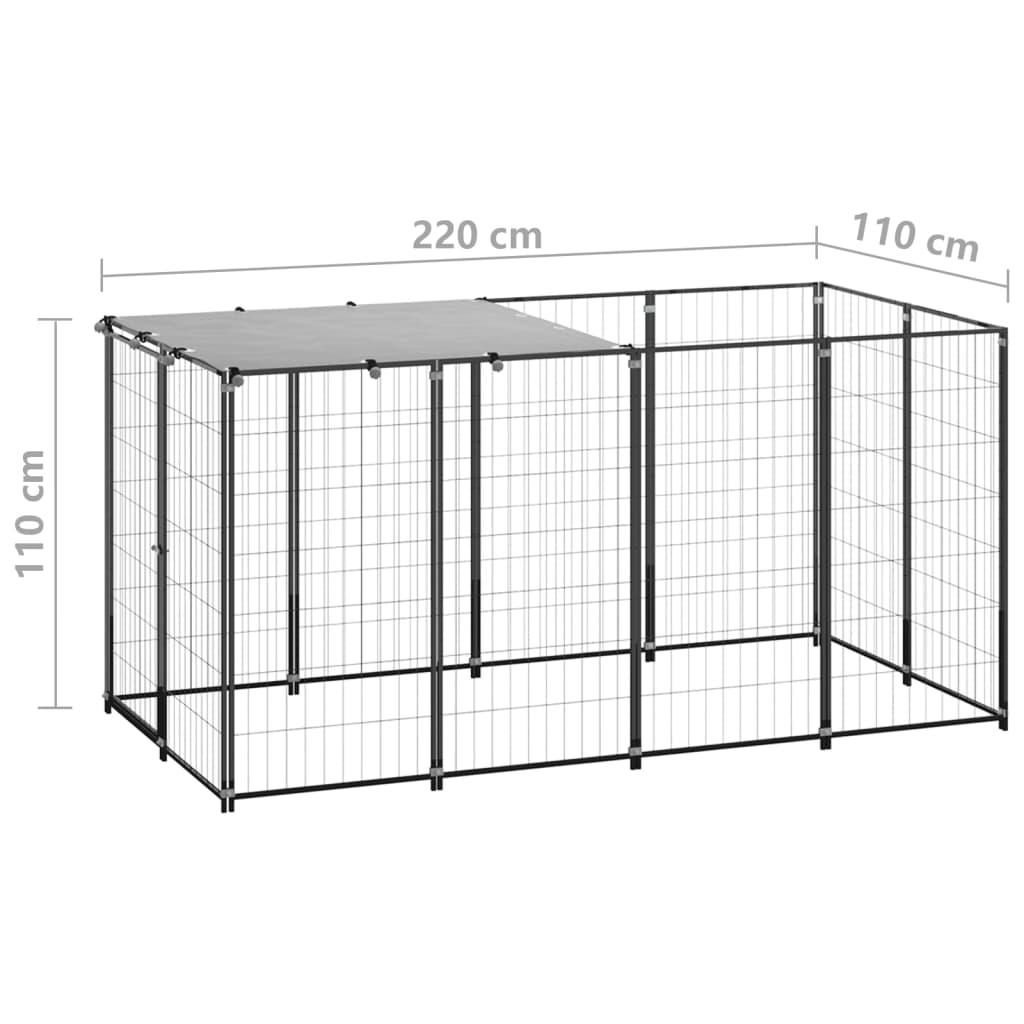 vidaXL Padoc pentru câini, negru, 2,42 m², oțel