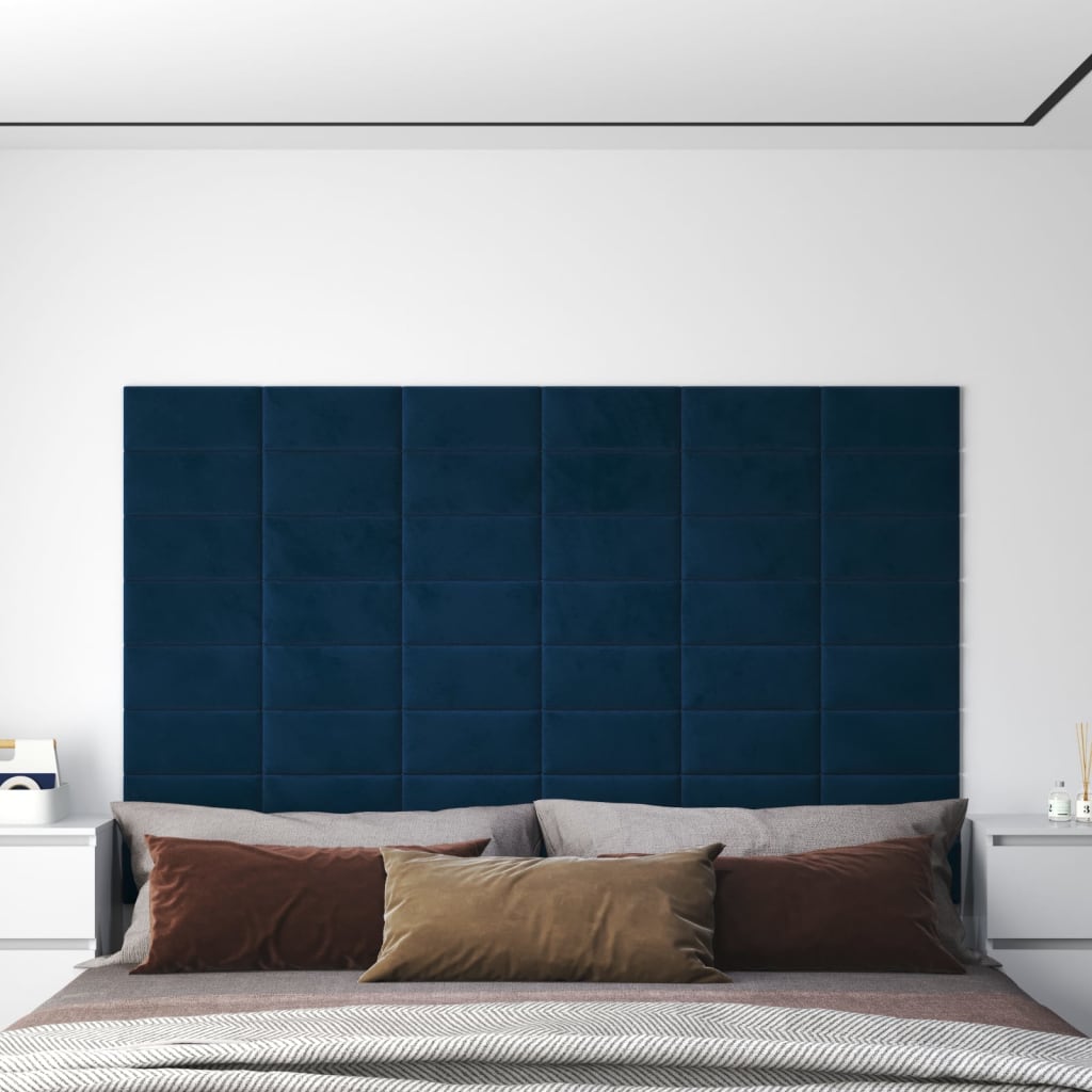 vidaXL Panouri de perete 12 buc. albastru 30x15 cm catifea 0,54 m²