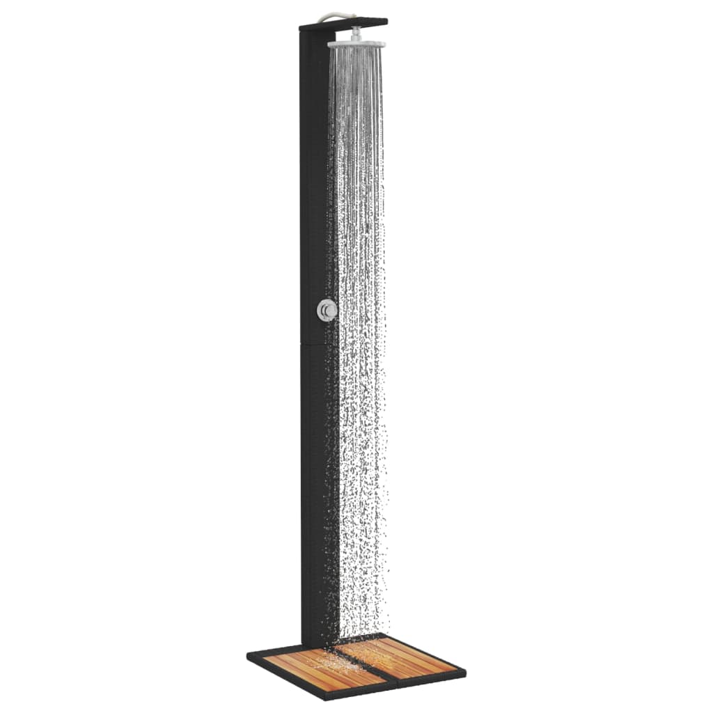 vidaXL Duș de exterior, negru, 50x55x224 cm, poliratan și lemn acacia